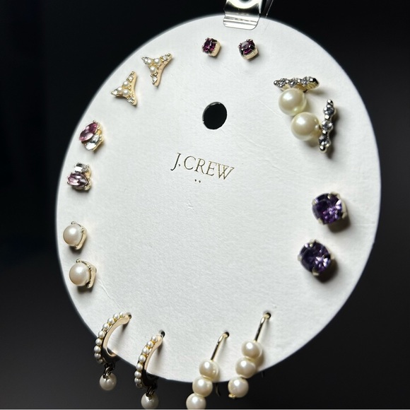 🍂NWT J. Crew Factory Women’s 8-Pair Earring Set. Pearl/Purple/Red/Plum. - Picture 5 of 8